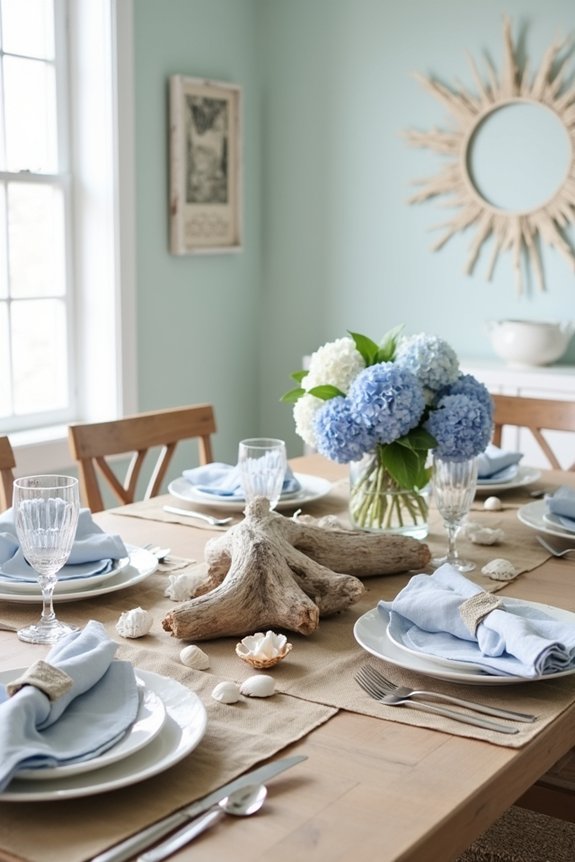beachy driftwood shell centerpieces