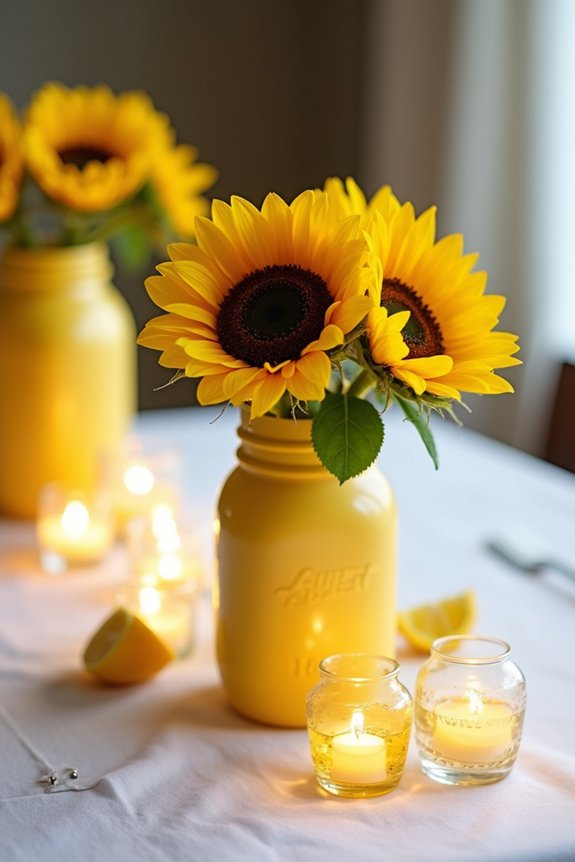 bright yellow mason jar centerpieces