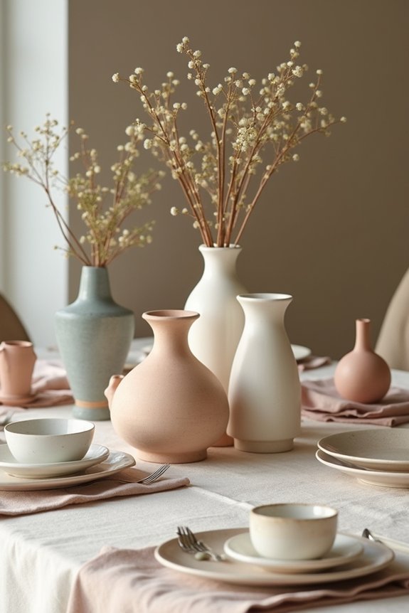 earthy pottery party centerpieces