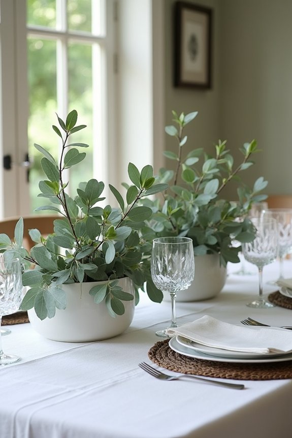 eucalyptus and olive centerpieces