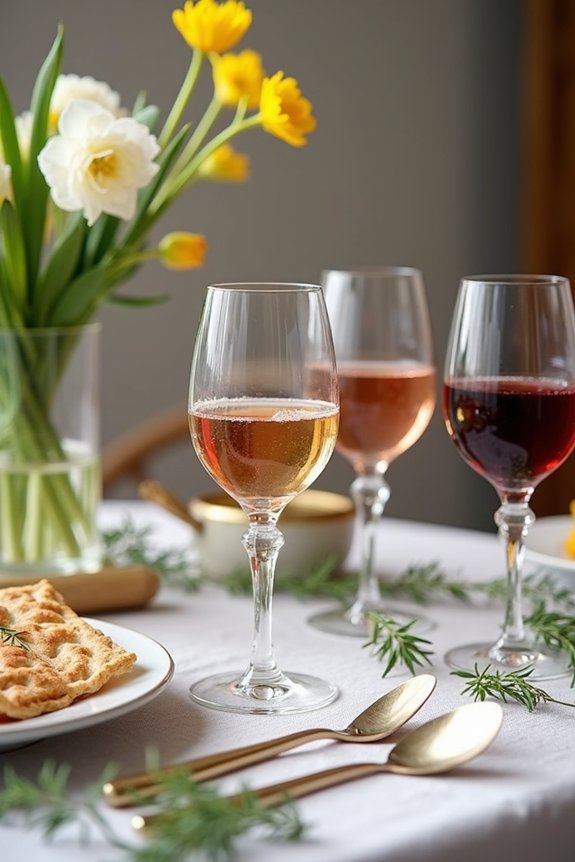 four elegant wine glasses