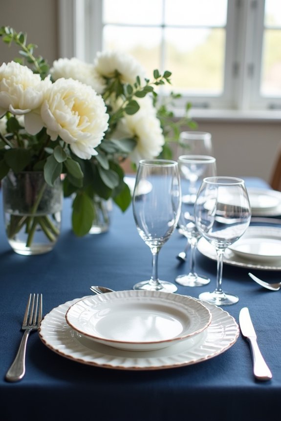 fresh florals enhance navy decor