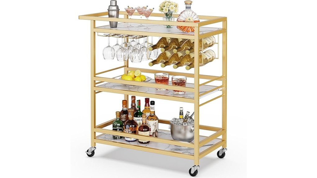 gold bar cart with wheels