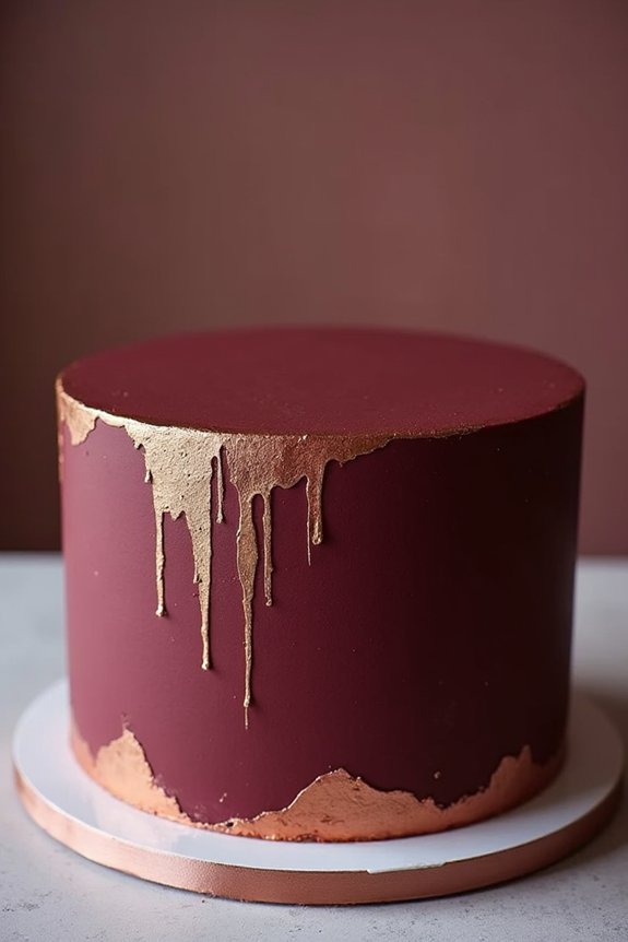 metallic burgundy cake accents