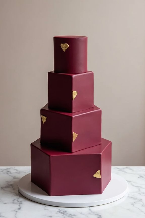 modern geometric burgundy cakes