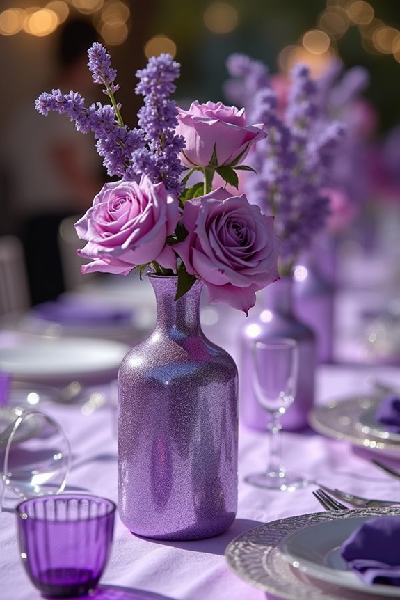 purple glitter centerpiece ideas