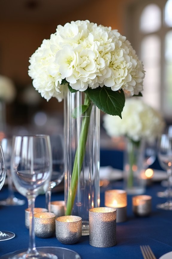 stunning navy blue centerpieces