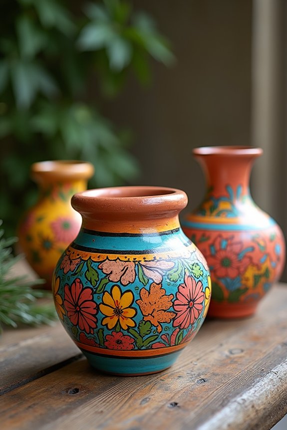 vibrant hand painted clay centerpieces