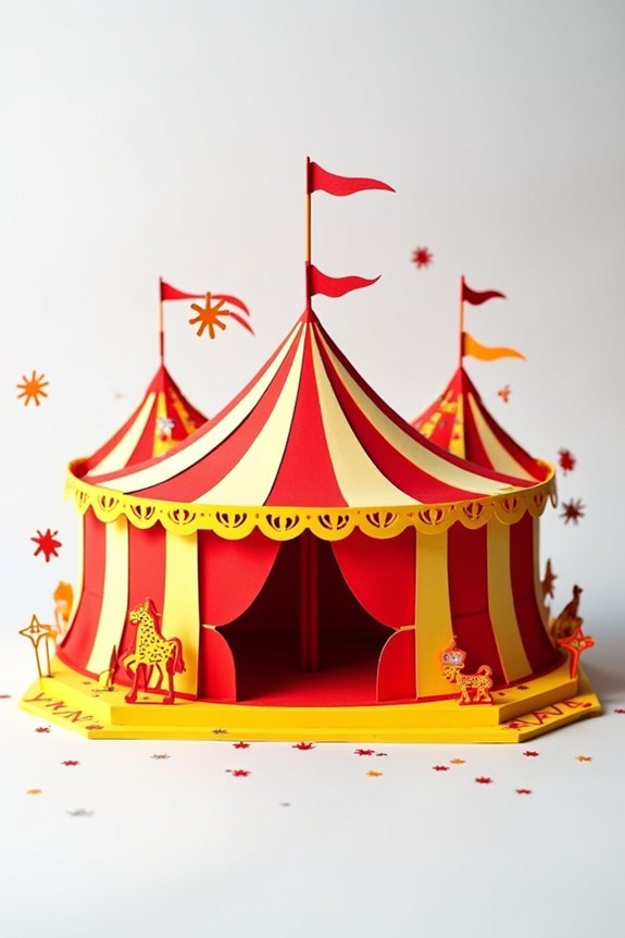 vibrant pop up circus invitations