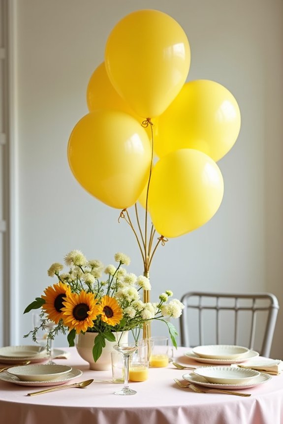 yellow balloons and flowers